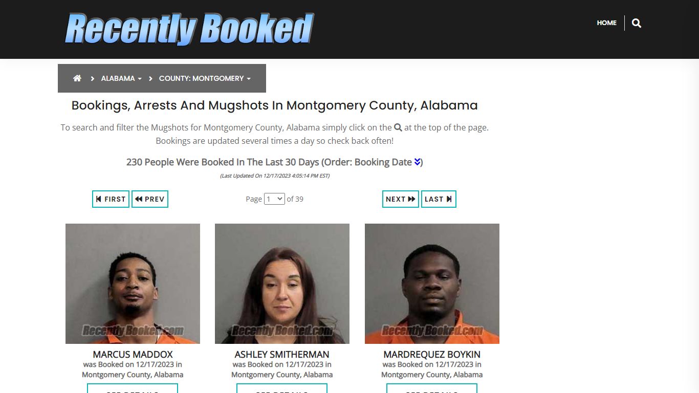Recent bookings, Arrests, Mugshots in Montgomery County, Alabama